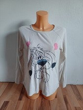 Damen Schlafoberteil S Fleece Idefix Kuschelig Schlafanzug Asterix & Obelix Weiß