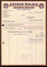 Rechnung Chemnitz-Rottluff 1934, Röhren- und Armaturen-Großhandlung Arthur Halb 