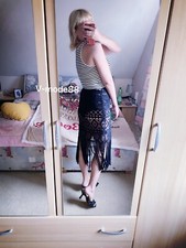 H&M Häkelrock Strand Netz Rock M 40 schwarz Fransen Löcher Festival Hippie Boho