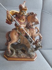  Holzschnitzerei Holz Figur Heiliger  Georg mit Pferd Drachen Höhe Ca. 31,5 cm  