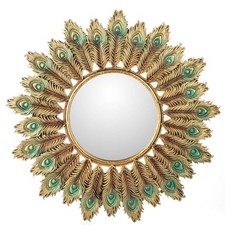 Wandspiegel Antik Prunk Spiegel Barock Stil Gold Federn Edel Jugendstil  50cm