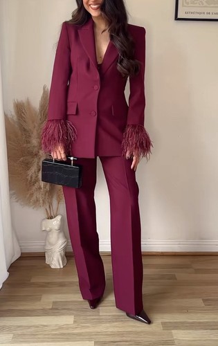 Zara feder anzug burgundy - anzug, gr