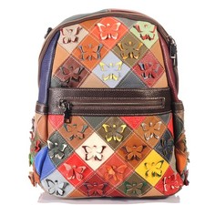 Rucksack Schulter Ranzen Tasche Echt Leder City Back Patchwork Italien 30673