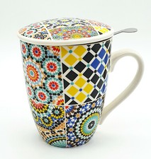 Teetasse Tasse Becher Keramik mit Teesieb und Keramikdeckel Mug Tee Mosaico