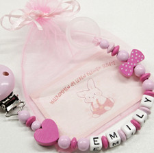 Schnullerkette mit Namen Mädchen ♥ Herz ♥ Rosa Pink ♥ Silikonring ♥ Nuckelkette