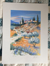 ELLA FORT (b.?) ORIGINAL LITHOGRAPHIE LANDSCHAFTSDRUCK LAVENDEL SCHÄFER LANDSCHAFT