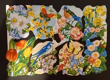 Glanzbilder Bogen MLP 1590 Blumen Tulpen Osterglocken Vögel Schmetterlinge