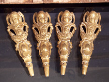 4x Messing Möbel Applikation Figur antik Frankreich Länge 14 cm