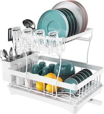 Edelstahl-Abtropfgestell mit 2-Ebenen, Geschirr-Trockenständer Weiß für Küchenth
