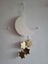 Mobile Weihnachten Holz Mond Mit Sternen Weiß Gold Schmuck