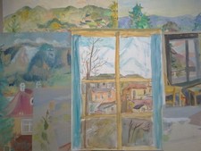 Häuser Landschaften Zimmerfenster - 7 Zeichnungen Wasserfarben - 20. Jh.