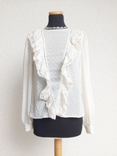 Weiße Punkte Rüschchen Bluse