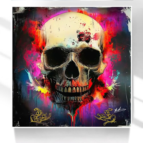 Leinwand bild totenkopf bunt - leinwand,