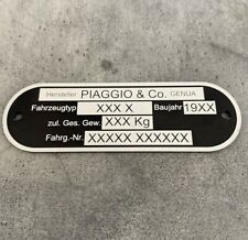 Typenschild geeignet für Piaggio, Vespa, mit Baujahr, graviert inkl. Daten