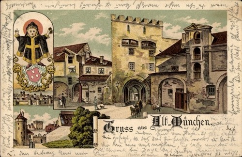 Litho münchen altstadt - altstadt, am