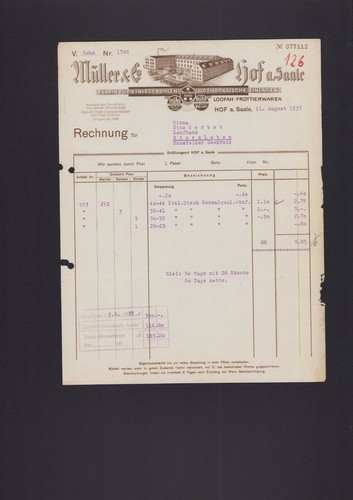 Hof rechnung 1937 müller - müller, &