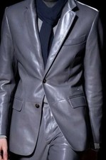 Herren Grau Leder Blazer Echt