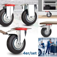 4X HMF Schwerlastrollen mit Bremse aus Vollgummi 125mm Transportrollen Lenkrolle