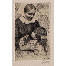 Bruno Héroux Porträt Krankenschwester Jugendstil Leipzig Radierung Anfang 20 Jh