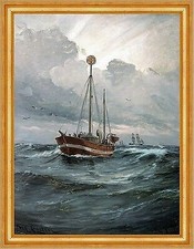 The lightship at Skagen Reef Carl Locher Licht Meer Schiff B A3 00987 Gerahmt