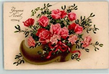 10221768 - Rosen in einem Holzschuh - Joyeux Noel AK Holzschuhe 1926