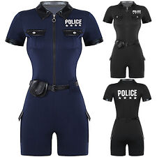 DE Damen Polizistin Kostüm Polizei Uniform Kurzarm Body Overall Faschingskostüm