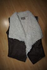 ORSAY Jacke Wildleder Fellweste Felljacke Fell Leder braun weiß XS-S-M 34-36 NEU