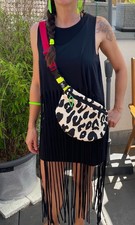 XL Hipbag Leo Sweat Tasche Handmade Crossbody Batik Leopard Neon Gelb Rot Unikat