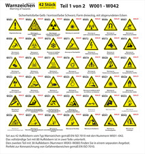 Warnzeichen Aufkleber ISO7010  Größen Mengen und Motive 001–042 auswählbar