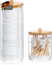 Wattestäbchen Halter Bambusdeckel Kosmetik Organizer Spender Transparent Bad Auf