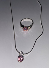 QVC Schmuck Set Kette mit Anhänger und Ring Silber 925er Diamonique Pink Ice
