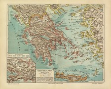 Griechenland historische Landkarte Lithographie ca. 1906 antike Karte Geographie