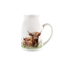 Highland Cow & Calf kleines Porzellan Milchkännchen - Landschaft Dekor Geschenke