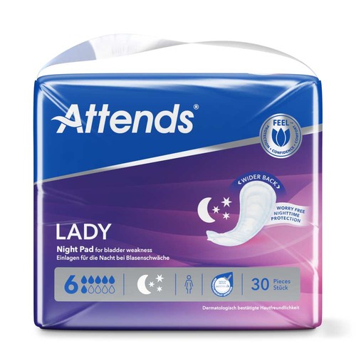 Attends lady night pad 30 - pad, 6,