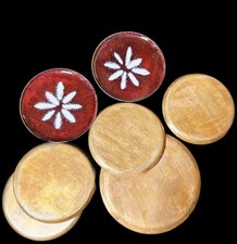 7 KUPFER Emaille 50/60er Jahre  Untersetzer Ochsenblut Rot Weiss  Handgemacht