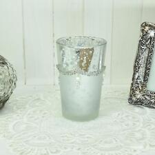 Teelichthalter Windlicht Glas Glaswindlicht Bauernsilber Perlen Glitzer silber