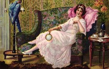 Dame mit Papagei, Sofa