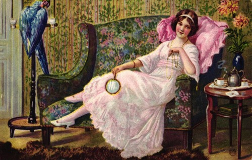 Dame mit papagei - dame, sofa