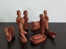 9  Krippenfiguren + Tiere Holz natur Holz handgeschnitzt 15-17 cm
