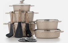 DMS® TSD5015CH 15-teilig Induktion Kochset Kasserolle Suppentopf, Champagner