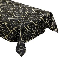 Wachstuch Tischdecke schwarz gold Geometrie Bauhaus 124C eckig rund oval