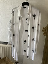 Longbluse, Tunika, Strandbluse weiß mit schwarzen Palmen, Pailletten, neu,40/42