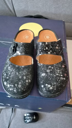 Damen clogs silber schwarz - damen-clogs, silber-schwarz