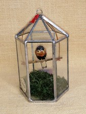 Kleiner VOGELKÄFIG mit PAPAGEI bleiverglast Deko 7,5 x 12,5 x 6,2 cm