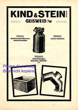 Milchkannen Kind & Stein Geisweid XL 1922 Deutsche Anzeige Rohrleitungen Röhren Werbung