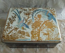 Große blau goldene Dose Teedose "Paradiesvögel"  ca. 32x25 x14 cm  