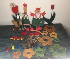 24-tlg. Holz Deko Konvolut Landhenne Blumen Äpfel Herzen Herbst Erntedank Frühli