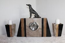 Antike Marmor Art Deco 30er Jahre Kaminuhr Jagdhund Uhr Tischuhr Kerzenständer