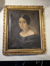 Sehr Altes Gemälde Portrait eine Dame auf Leinwand