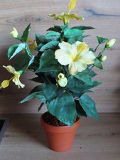 Hibiskus Kunstpflanze im Topf ~ cm ~  gelb ~ künstliche Pflanzen ~ Kunstblumen